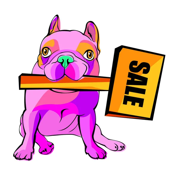 Chien de race vecteur mignon animal de compagnie bulldog français. Affiche de vente. Vecteur de réduction. Étiquette de réduction. coupon de réduction . — Image vectorielle