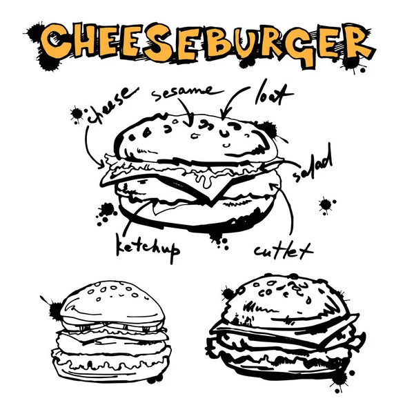 Vector εικονογράφηση βοείου κρέατος χάμπουργκερ σάντουιτς τυρί cheeseburger — Διανυσματικό Αρχείο