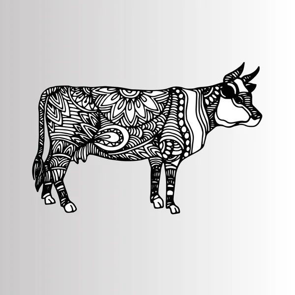 Silhouette de vache avec motifs et ornements ethniques, ornements de tribus anciennes et peuples de l'Inde . — Image vectorielle