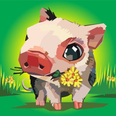 Vektör çizim karikatür domuz çiçekler