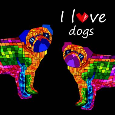 Pug köpek vektör doğurmak illüstrasyon safkan hayvan çizgi grafiği