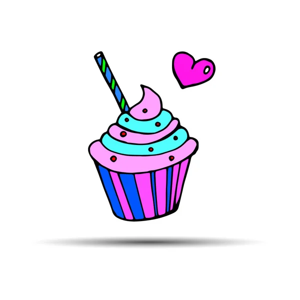Bolo doce aniversário cupcake deliciosa sobremesa vetor de comida creme — Vetor de Stock