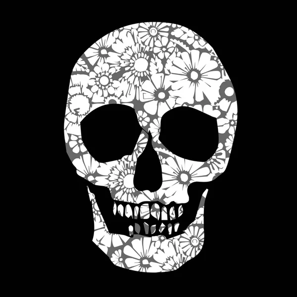 Schedel dode skeleton halloween vectorillustratie, bloem — Stockvector
