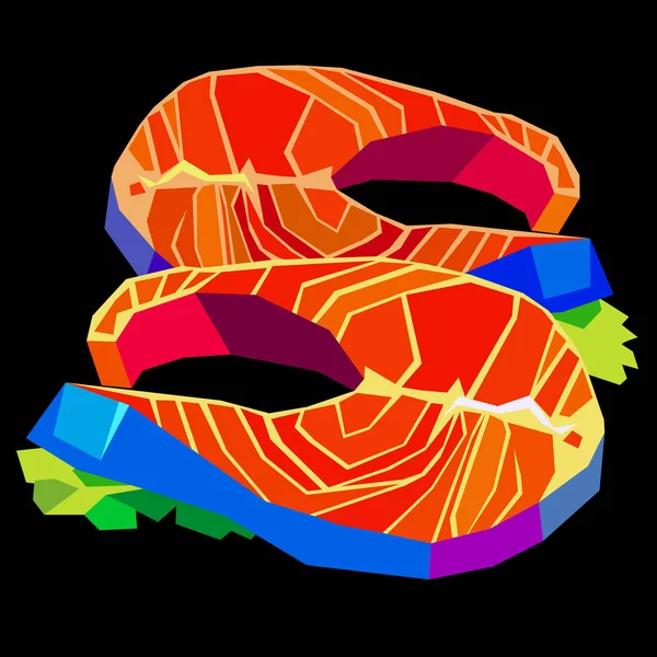 Ψάρι νόστιμο ψάρι σολομού εικονογράφηση διάνυσμα Θαλασσινά πιάτο ντομάτα λεμόνι — Διανυσματικό Αρχείο