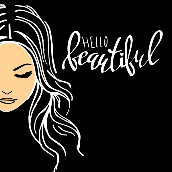 Belleza, belleza, cabello, vector, chica, retrato, joven — Vector de stock