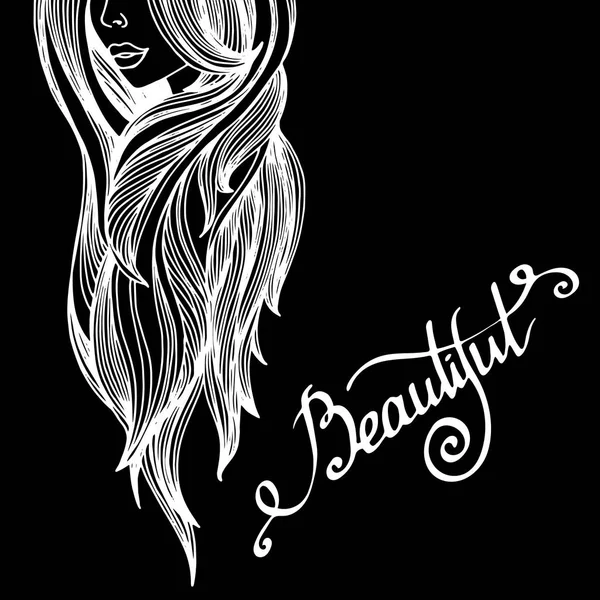 Skönhet, vacker, hår, vektor, flicka, porträtt, ung — Stock vektor