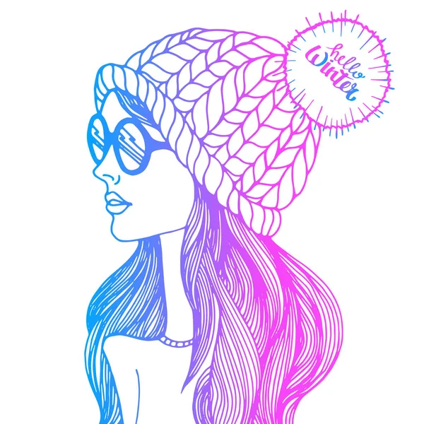 Vector, illustration, hat, fashion, drawing, design, beauty, beautiful, girl, female — Stock Vector