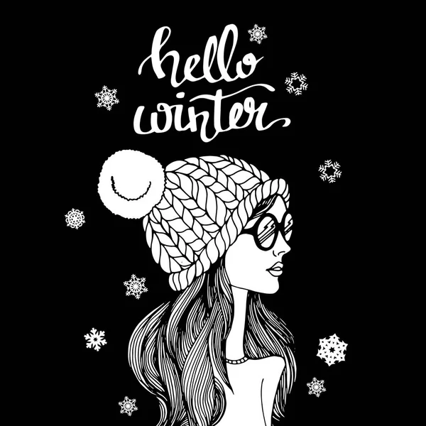 Vecteur, illustration, chapeau, mode, dessin, design, beauté, belle, fille, femelle — Image vectorielle