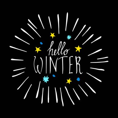 Kırmızı örgü doku arka plan üzerinde kış metin Merhaba. Kış sezonu kartları, sosyal medya için Aralık tipografi selamlar. Vektör yazı