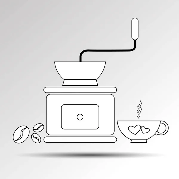 Vector grinder drankje cup illustratie hete machine zwarte café pictogram koffiemok — Stockvector