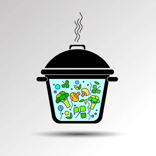 Vaření hrnce kuchyňské potraviny ilustrace objektu vektor — Stockový vektor