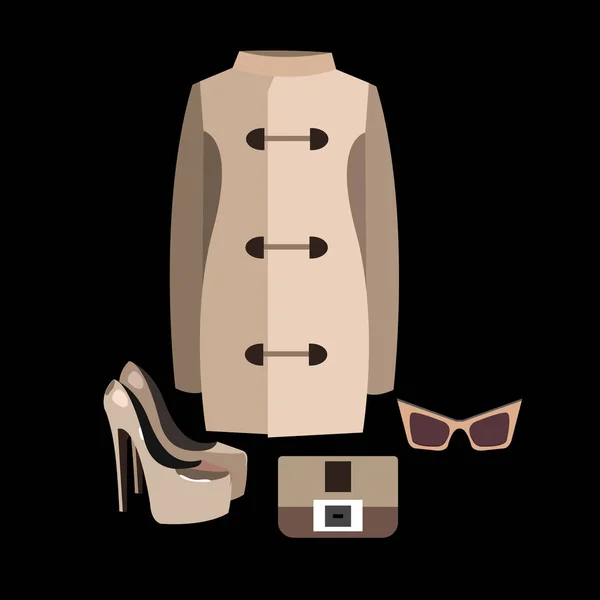 Vestido vetor óculos de sol moda jaqueta sapatos roupas conjunto coleção sapatos botas — Vetor de Stock