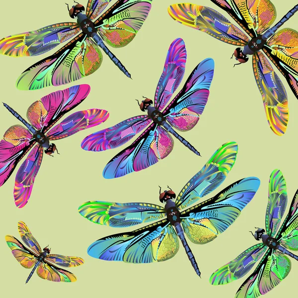 矢量彩色艺术蜻蜓自然野生动物 — 图库矢量图片