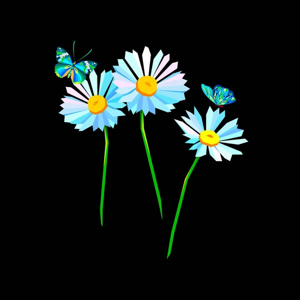 Bunga vektor bunga putih musim panas chamomile tanaman - Stok Vektor