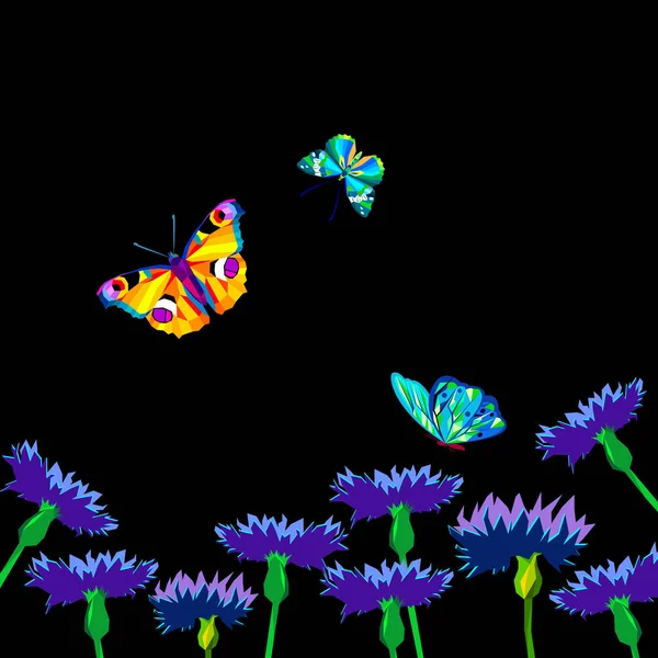Knapweed fleur sur fond blanc. illustration vectorielle de petites fleurs bleues papillon — Image vectorielle