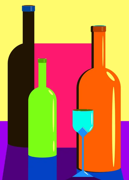 Sklenice na víno alkoholu láhev pití vektor — Stockový vektor