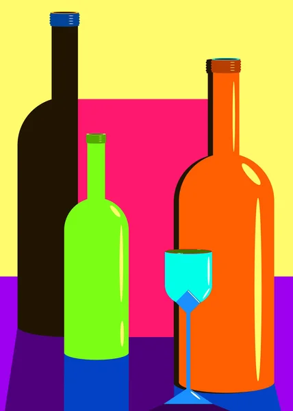 Vino vidrio alcohol botella bebida vector — Vector de stock