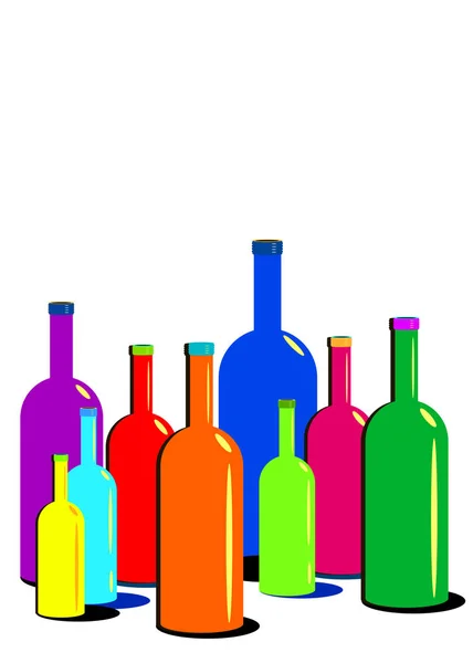 Vino vidrio alcohol botella bebida vector — Vector de stock