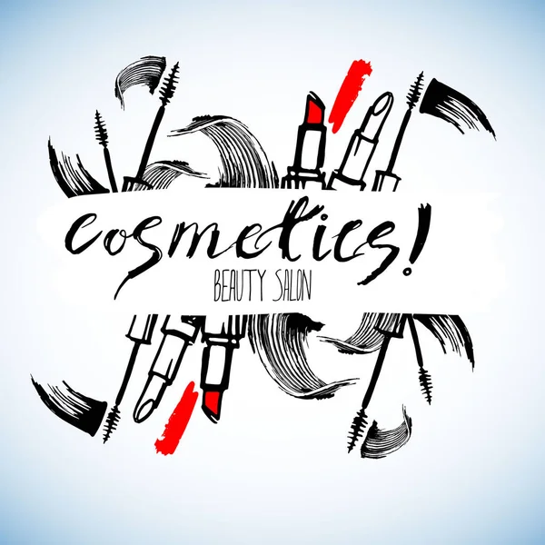 Cosméticos para el cuerpo, cara. Vector de moda cepillo de maquillaje femenino —  Fotos de Stock