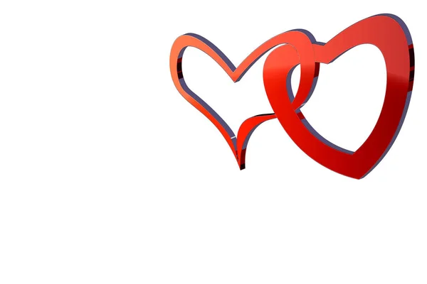 Dos corazones rojos entrelazados, sobre un fondo blanco. Fondo de pantalla. Ba — Foto de Stock