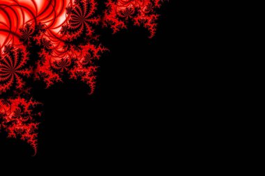 Fraktal, çerçeve, şablon, duvar kağıdı, arka plan. Köşede kırmızı oyulmuş yapraklar, siyah arka planda.