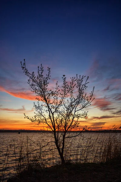 Beautiful Sunset Lake Clouds Reflections Water — Stock Photo, Image