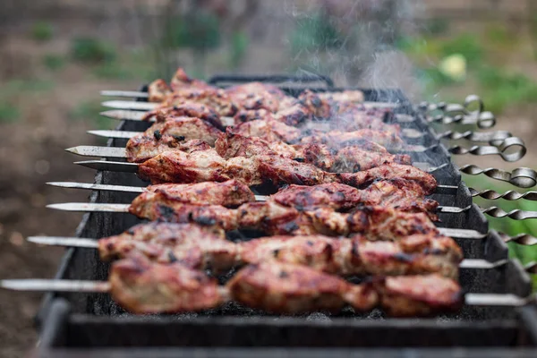 Gegrilde Kebab Grill Buiten — Stockfoto