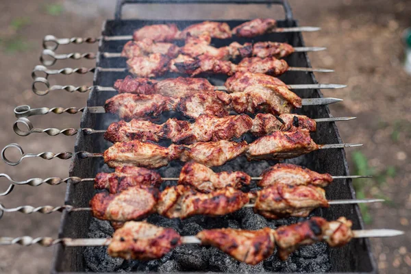 Gegrilde Kebab Grill Buiten — Stockfoto