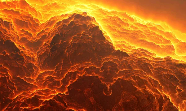 Illustrazione Carta Parati Sotto Forma Fantastici Montagne Fiamme Pendici Vulcano — Foto Stock