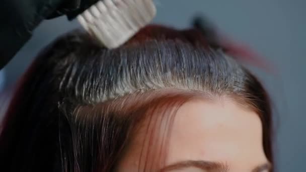 Coiffeur professionnel couleur filles de cheveux. Gros plan . — Video