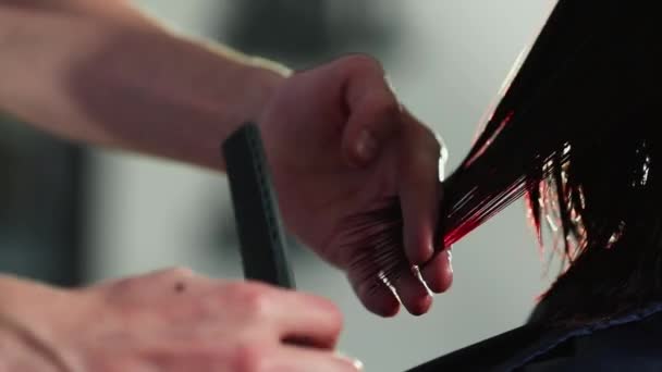 Une coupe de cheveux de femme. coiffeur, salon de beauté — Video