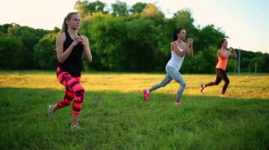 genç ve çekici Bayanlar Fitness egzersizleri Park yapıyor