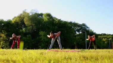 Güzel sportswomen parkta dumbbells ile egzersiz yaparak