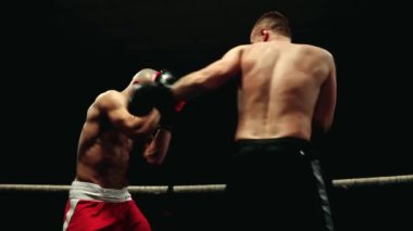 Odası halka ipler taşır ve maçın son tur iki profesyonel boksörler tutun.