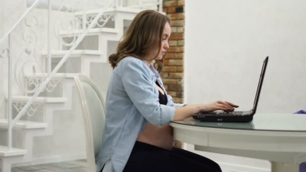 Eine schwangere Frau ist während des Mutterschaftsurlaubs geschäftlich tätig. — Stockvideo