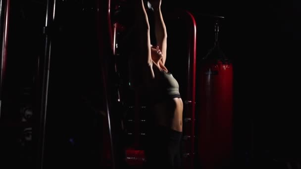Femme de remise en forme exécutant jambe suspendue soulève l'exercice - l'un des exercices les plus efficaces Ab . — Video