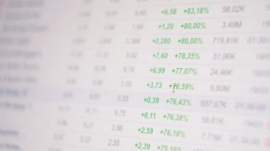 Borsa Biletçisi. Monitör ekranındaki hisse senedi indekslerine bak. Küresel krizi ve ekonomik gerilemeyi analiz edin. Ekonomik tahmin.