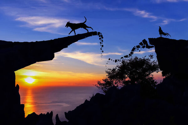 Новая концепция 2018 года. Собака и петух на разбитом каменном мосту
.