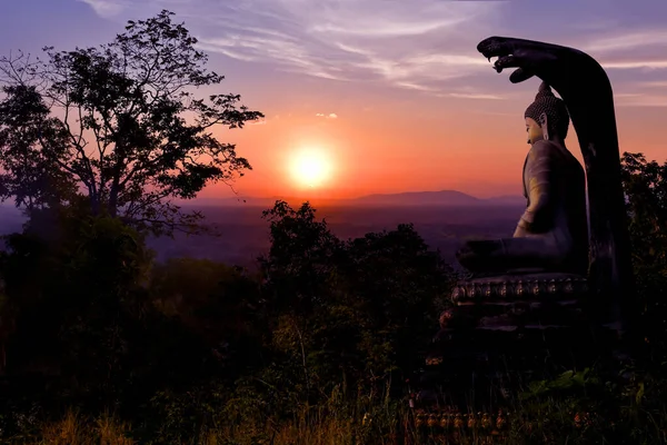 Статуя Будды в лесу храма Фу Салао под прекрасным солнцем — стоковое фото