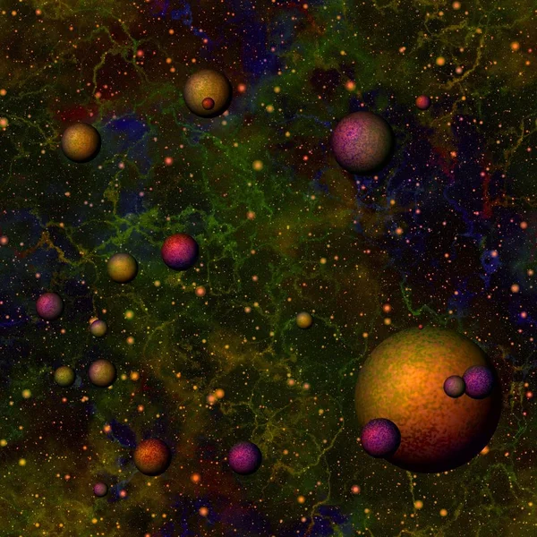 Abstract colorful universe, Rainbow colored night starry sky with planets, Multicolor outer space, Seamless texture background