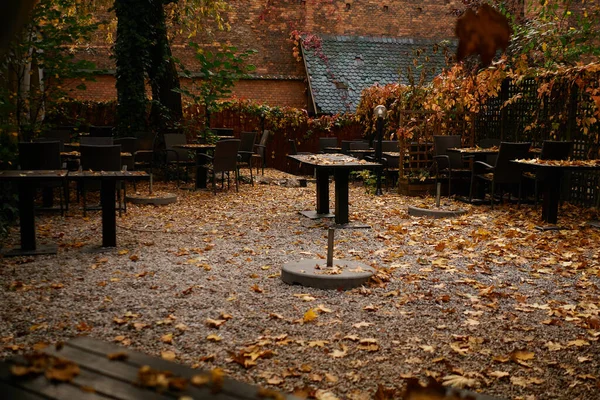 Old Park Benches Autumn Falling Leaves — Stock Photo, Image