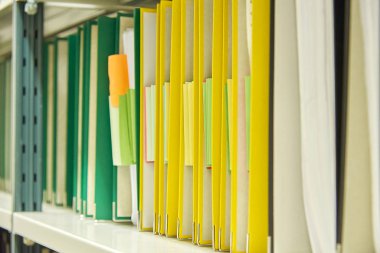 Sarı ve yeşil dosya arşivinde klasörler içinde