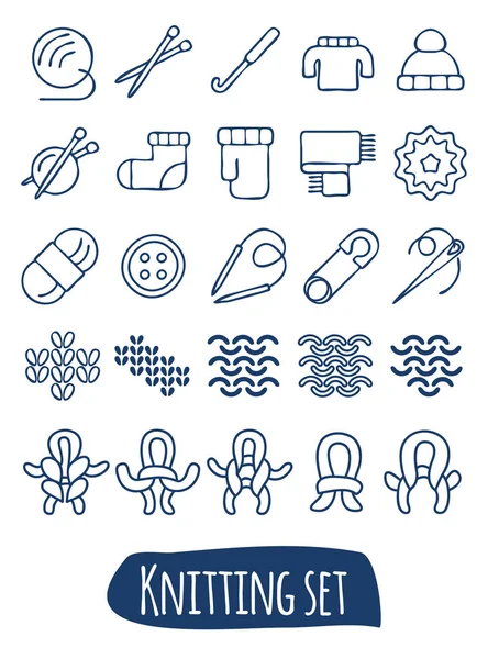 Conjunto de ícones lineares de tricô e bordado —  Vetores de Stock