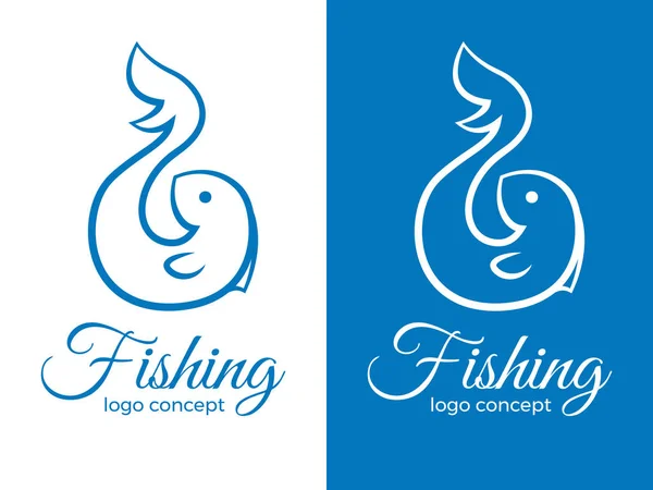 Line style logo concept - fish and fishing hook. Minimalistic outlined vector illustration. — Stock Vector