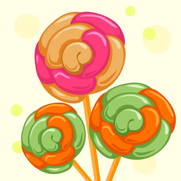 Candy and caramel sweets on sticks. Vector illustration. — Stock Vector