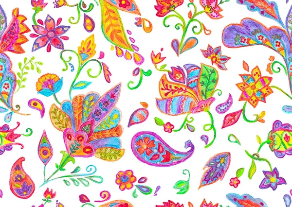 손으로 그린된 꽃 원활한 패턴 (타일링). — 스톡 사진
