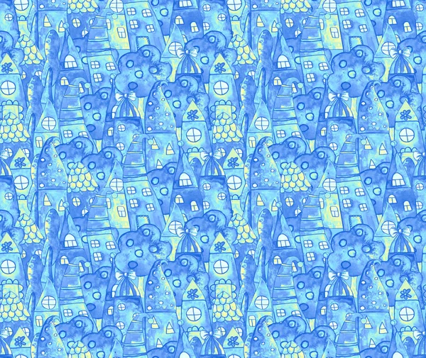 Fantasy bright sweet houses pattern in a whimsical childlike style. — Stock Photo, Image