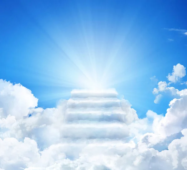 Cloud stairway to Heaven. Stairs in sky. Concept Religion background