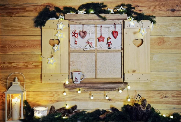 Fenêtre de Noël en bois — Photo