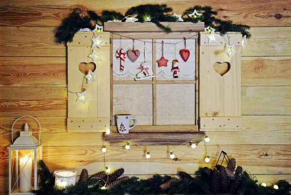 Ahşap Noel pencere — Stok fotoğraf